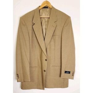 Vtg Nino Cerruti 46L Plaid Check‎ Blazer Jacket Sport Coat Brown Gold NWT